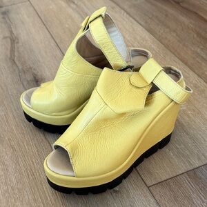 Yellow Women's Platform leather Wedge Sandals